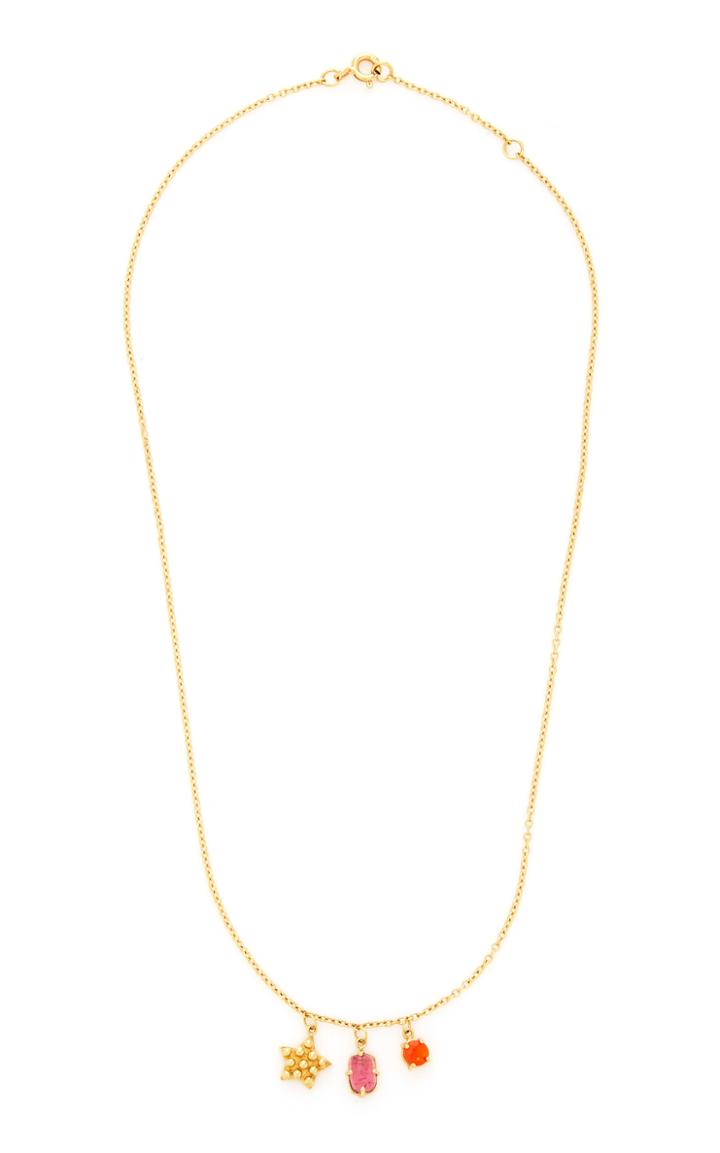 Moda Operandi Gaya 18k Yellow Gold Pink Tourmaline And Fire Opal Necklace