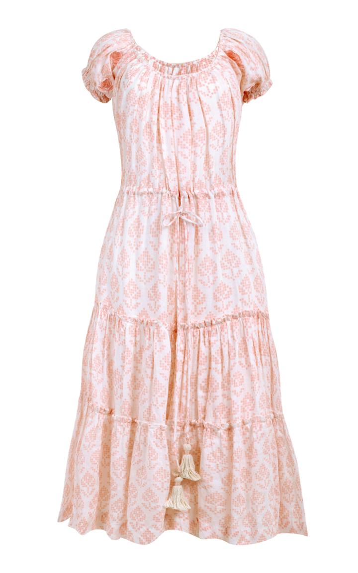 Innika Choo Peasant Peach Rose Puff Sleeve Dress