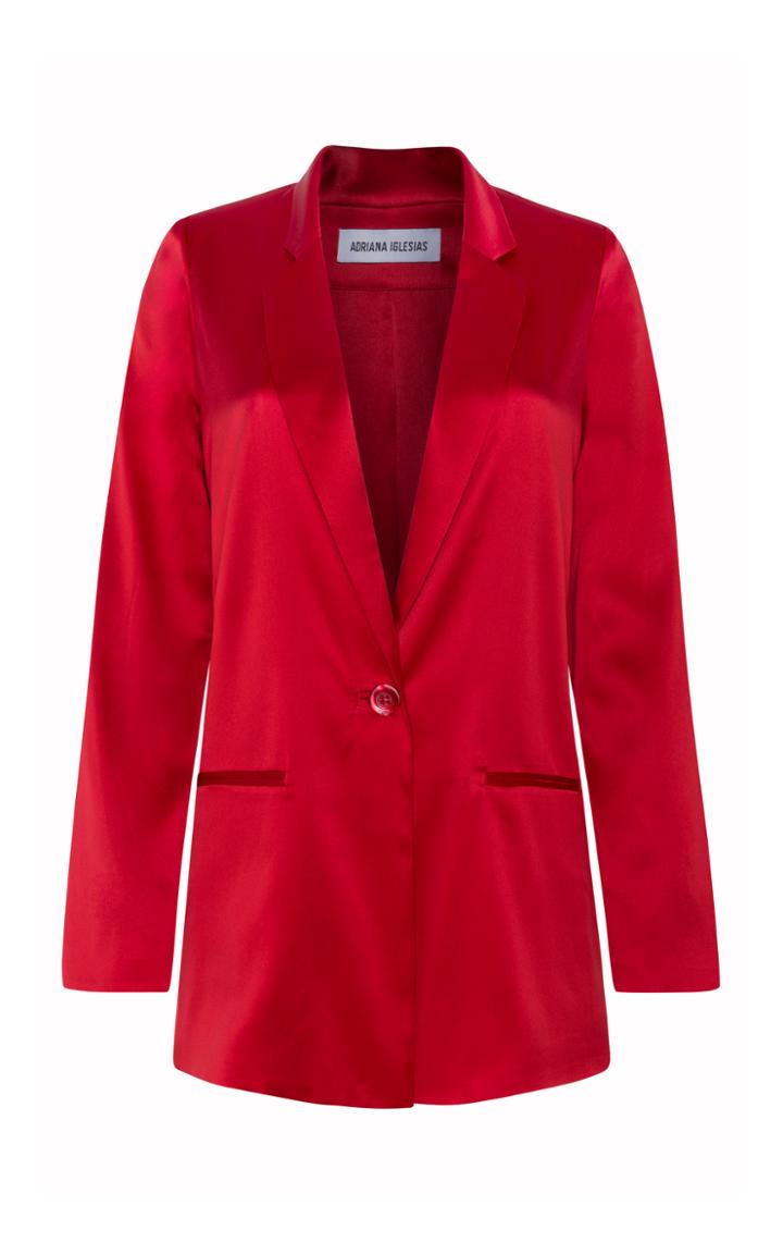 Adriana Iglesias Boyfriend Red Silk Jacket