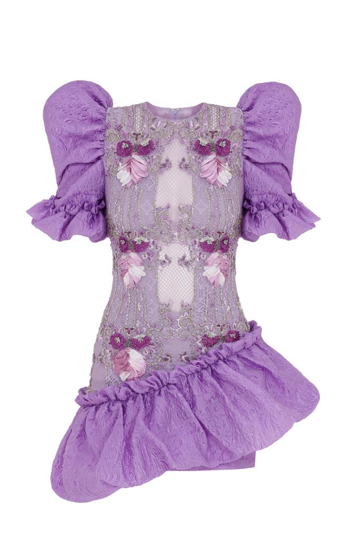 Raisa Vanessa Lilac Ruffled Mini Dress With Embroidery