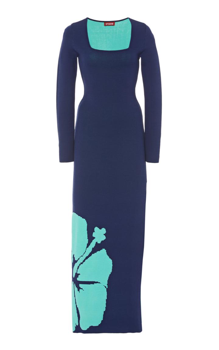 Staud Carota Hibiscus Jacquard Midi Dress