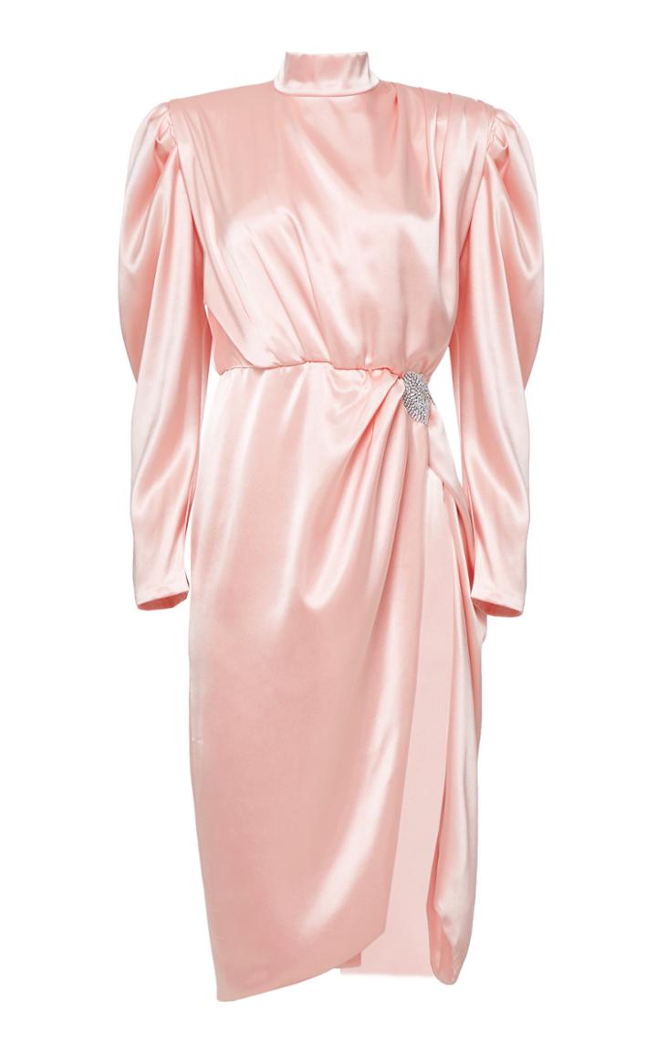 Mach & Mach Draped High Neck Midi Dress