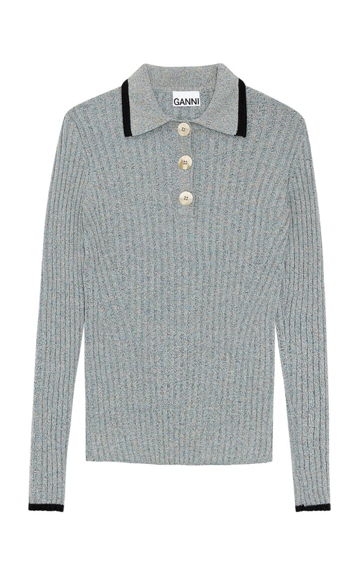 Moda Operandi Ganni Linen Knit Long Sleeve Top