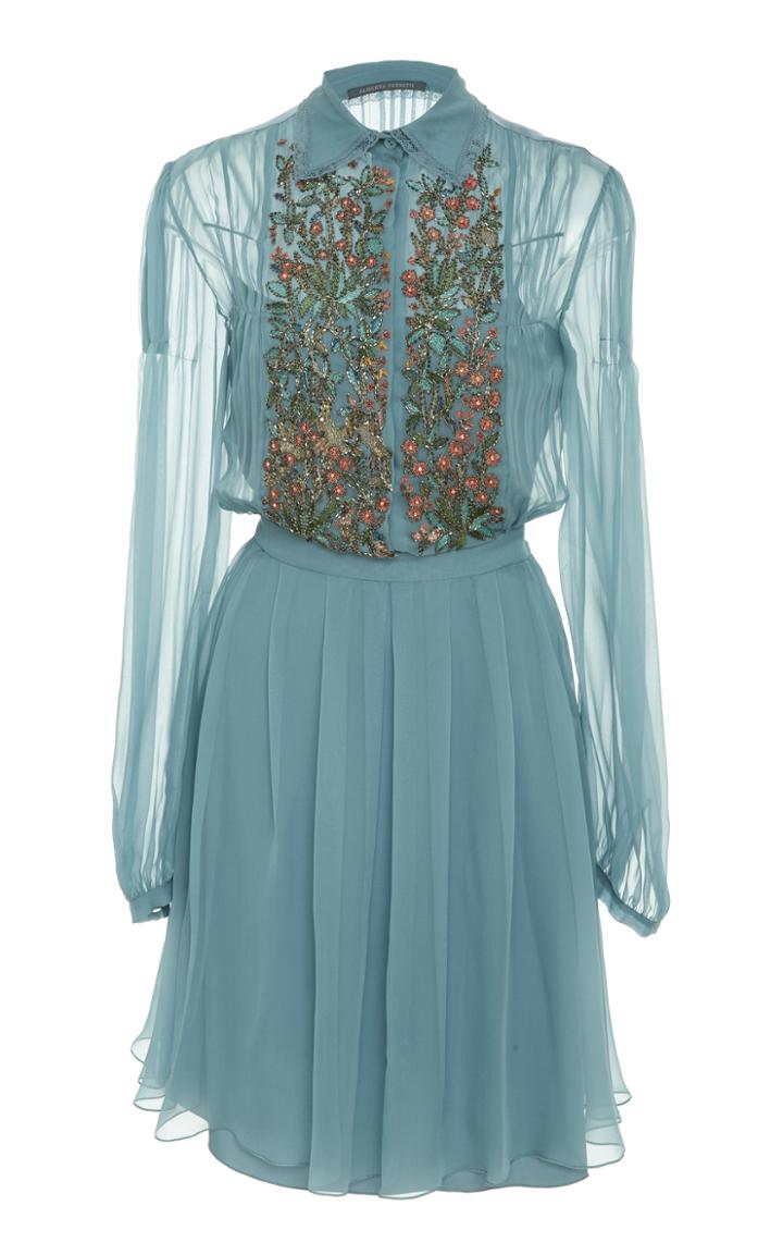 Alberta Ferretti Floral Embellished Silk Dress