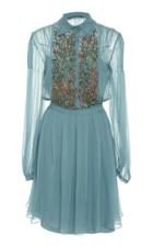 Alberta Ferretti Floral Embellished Silk Dress