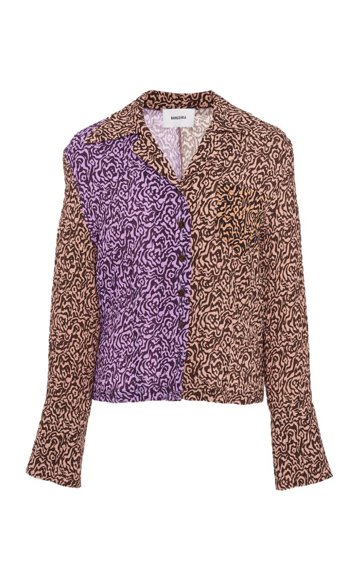 Nanushka Sid Colorblocked Animal-print Button-front Blouse