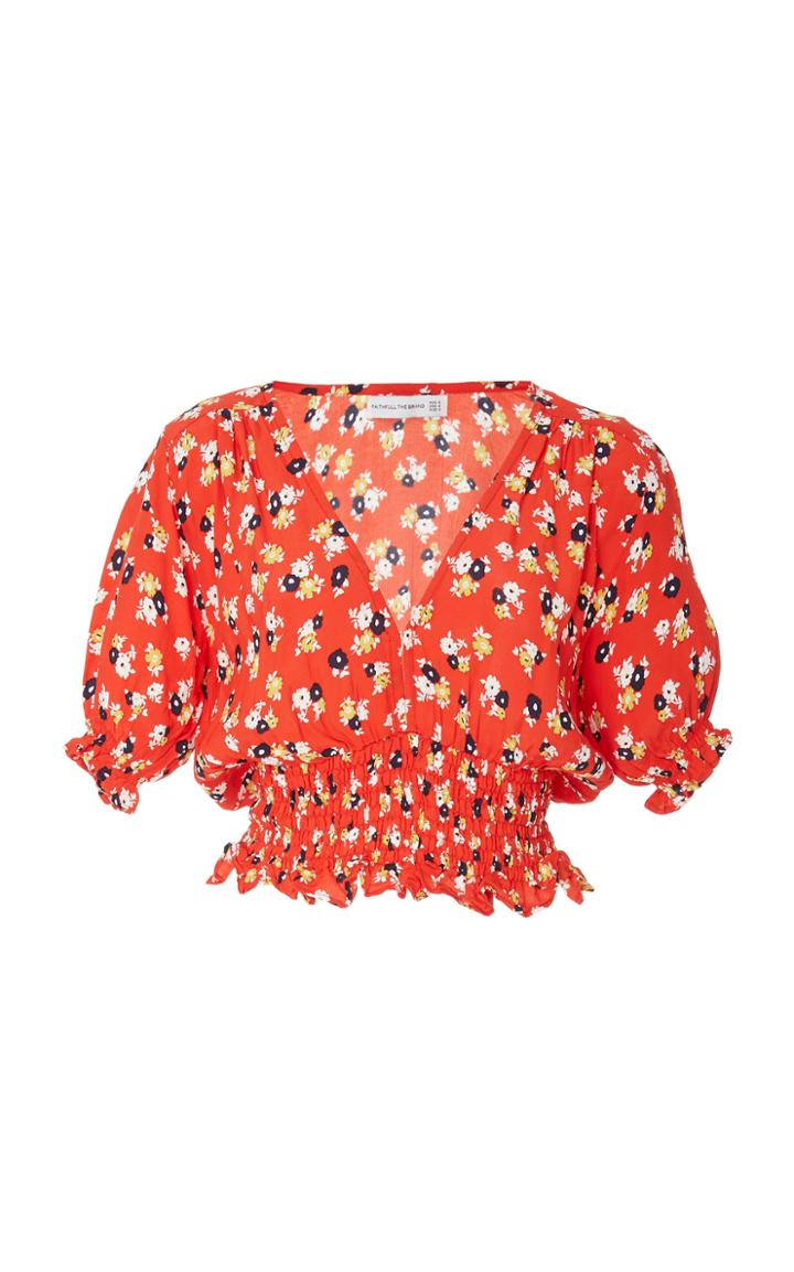 Faithfull The Brand First Light Smocked Floral-print Silk Top