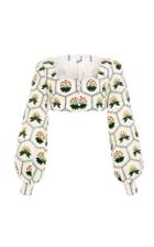 Moda Operandi Agua By Agua Bendita Pera Polem-hand Embroidered Linen Crop Top