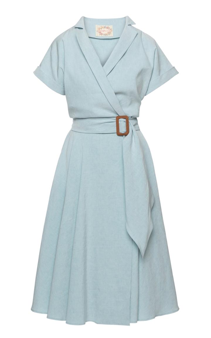 Moda Operandi Lena Hoschek Ciel Belted Linen-blend Midi Wrap Dress