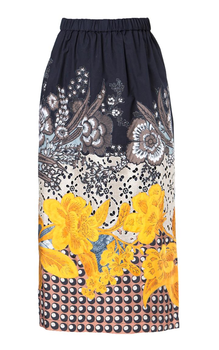 Moda Operandi Biyan Melo Embroidered Taffeta Midi Skirt