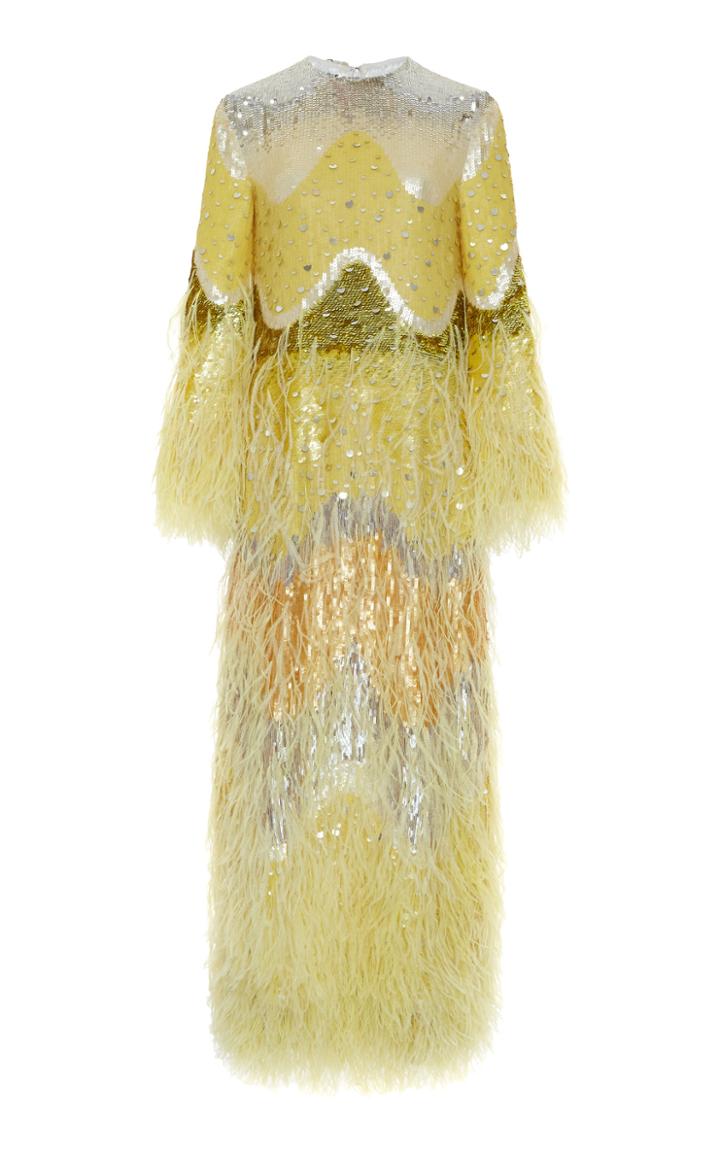 Moda Operandi Valentino Sequined Feathered Silk Gown Size: 36