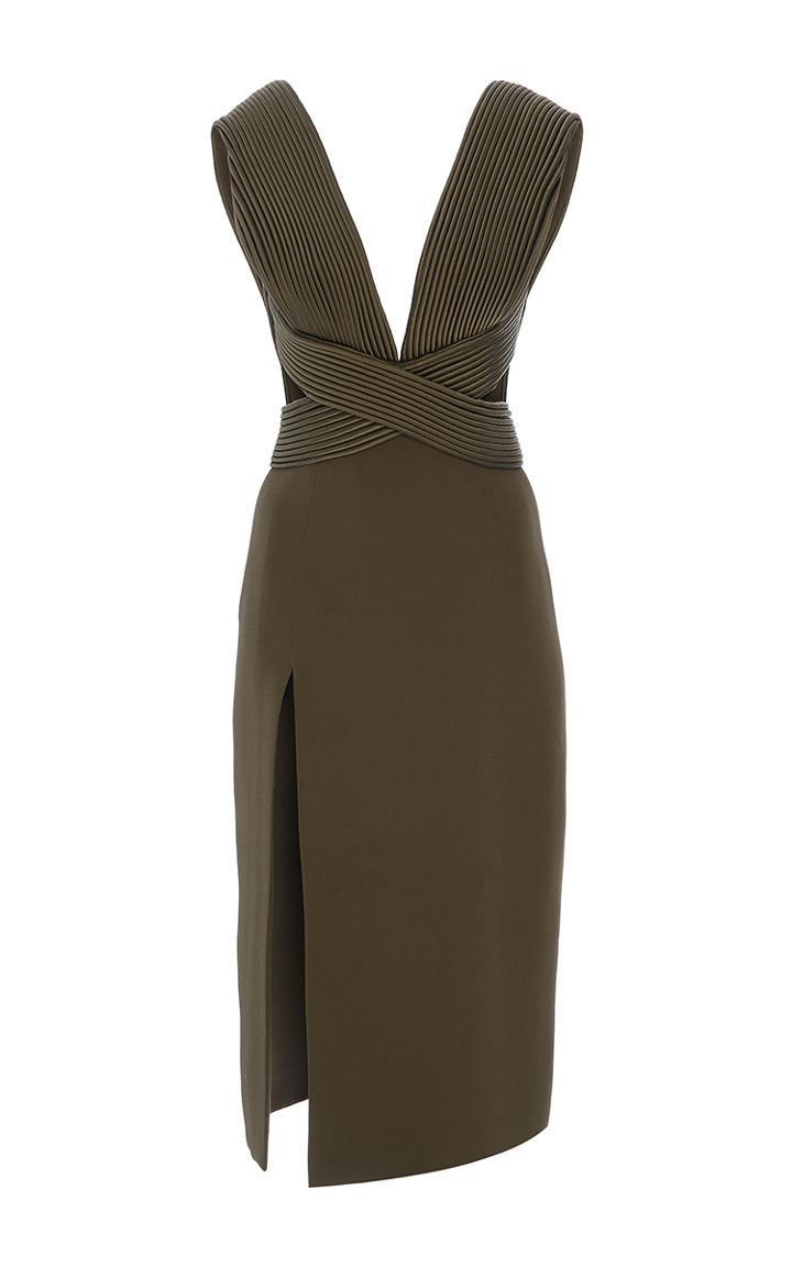 Brandon Maxwell Heavy Georgette And Satin Piped Bodice Dress
