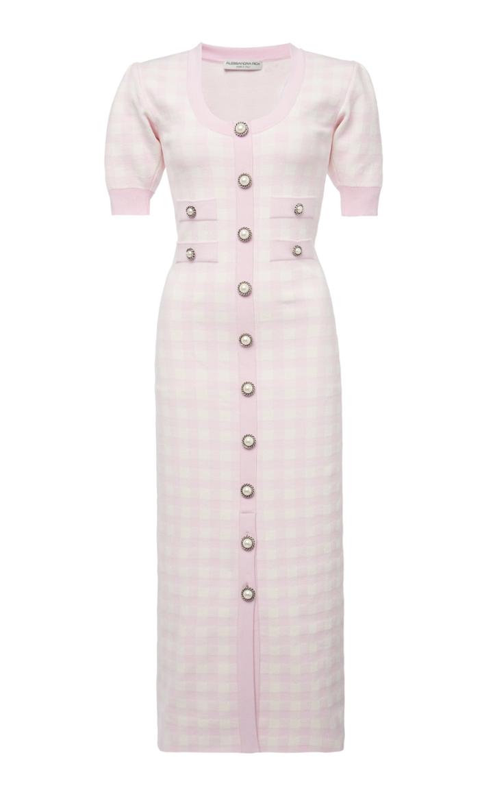 Moda Operandi Alessandra Rich Gingham Cotton Knitted Short Sleeved Dress