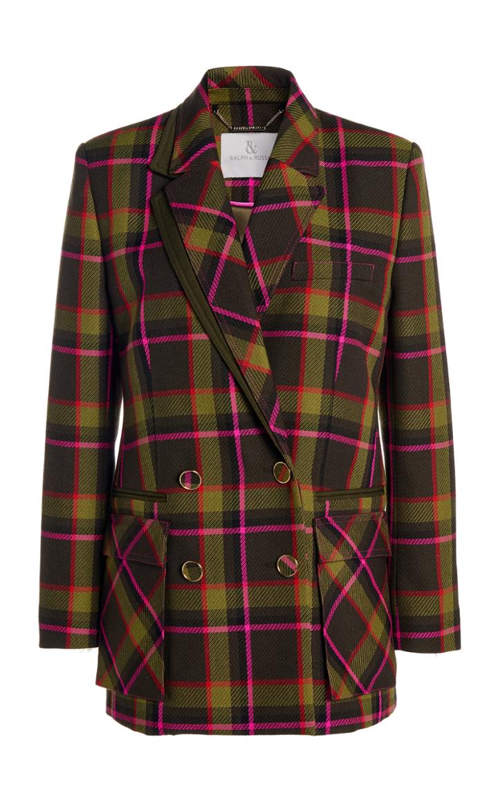 Moda Operandi Ralph & Russo Wool Check Double-breasted Blazer