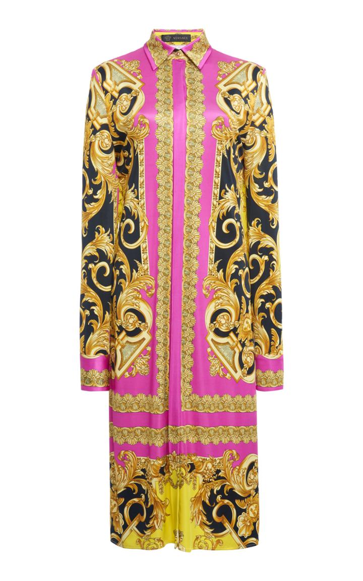 Versace Printed Satin Shirt Dress