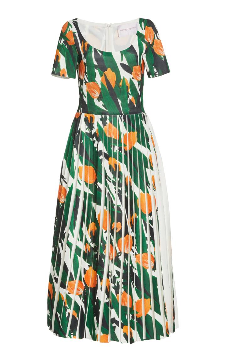 Moda Operandi Carolina Herrera Tulip-print Pleated Knit Dress