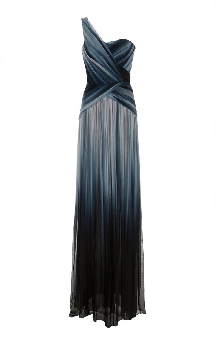 Pamella Roland Sapphire Multi Ombre One Shoulder Gown
