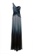Pamella Roland Sapphire Multi Ombre One Shoulder Gown