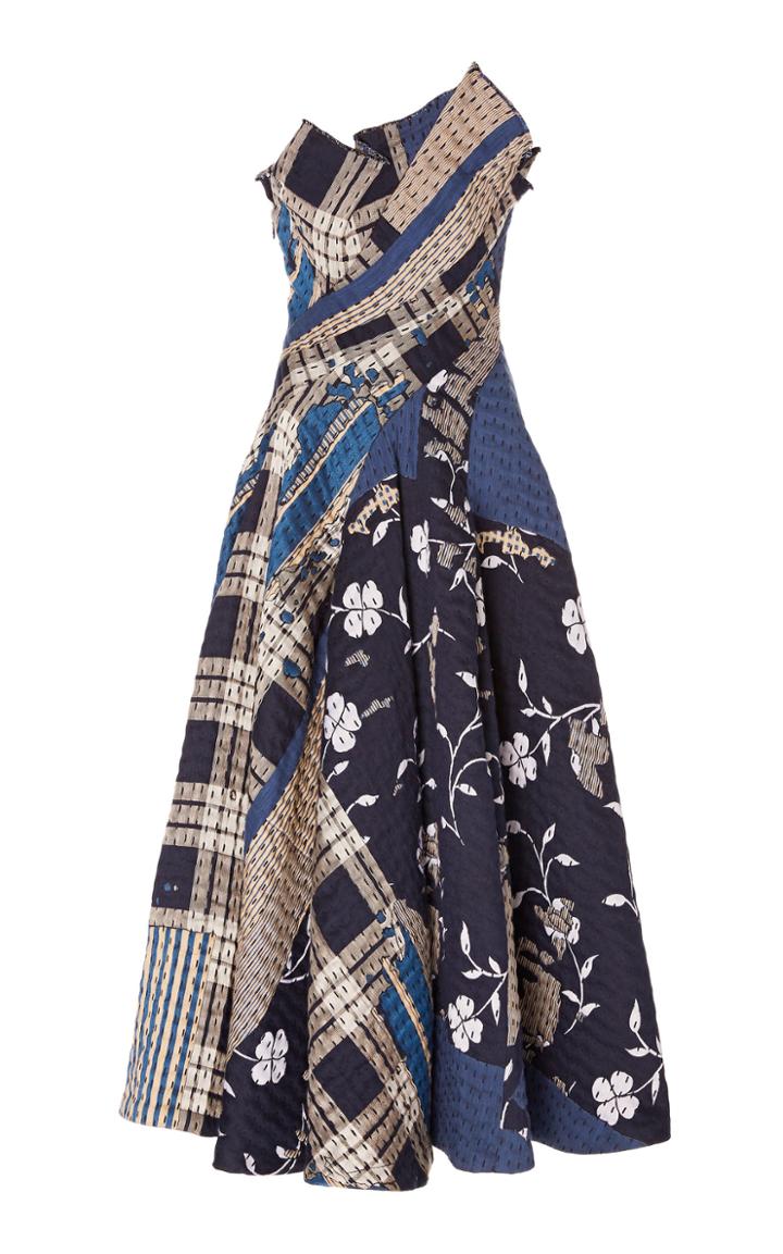 Oscar De La Renta Embroidered Strapless Cotton A-line Dress