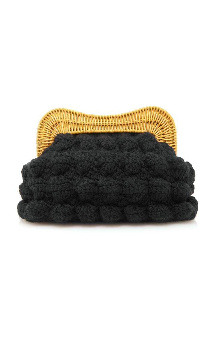 Kayu Hurricane Rattan-trimmed Crocheted Clutch