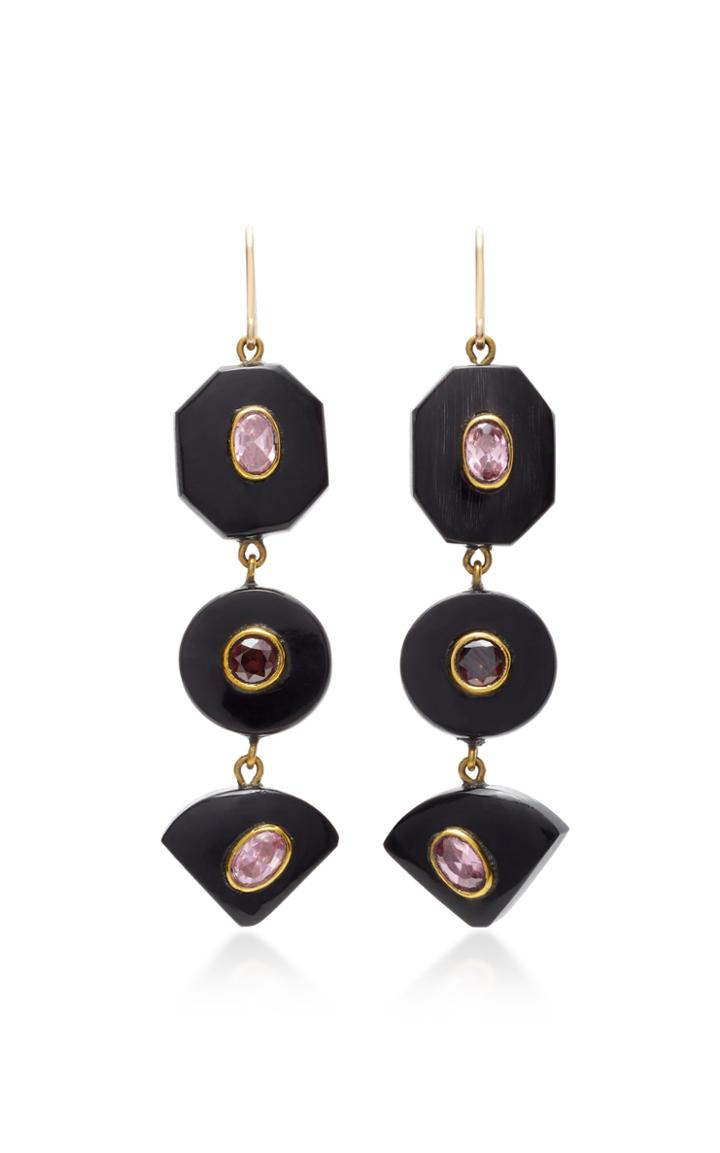 Ashley Pittman Zambarau Dark Horn Rose Quartz And Garnet Earrings