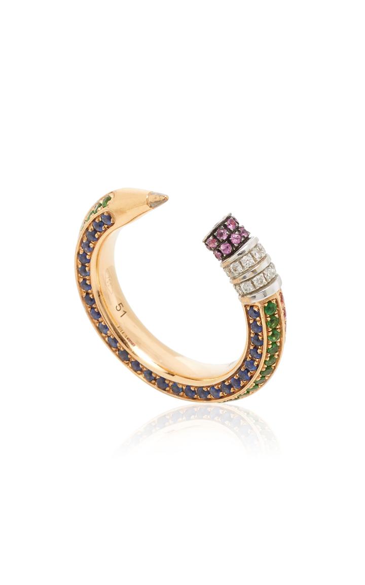 Moda Operandi Nadine Ghosn 18k Rose Gold, Diamond, & Sapphire Pencil Ring Size: 4