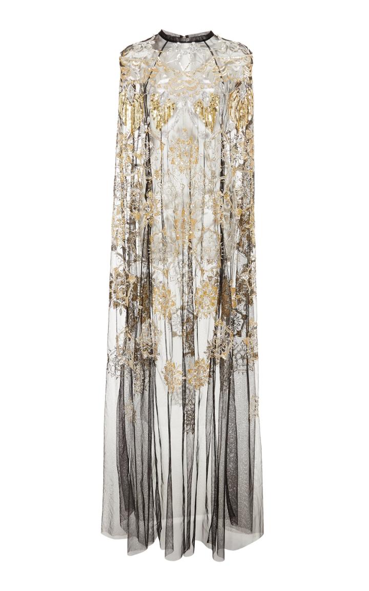 Cucculelli Shaheen Sub Rosa Beaded Tulle Cape