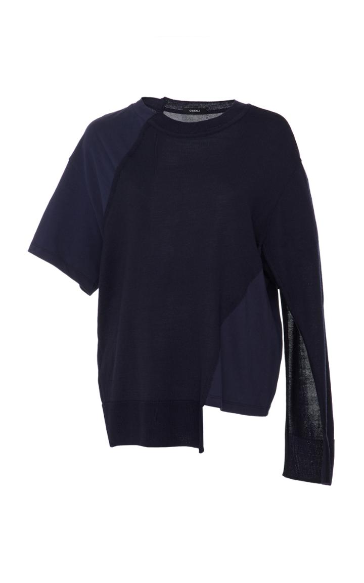 Goen.j Asymmetric Paneled Knit And Jersey Top