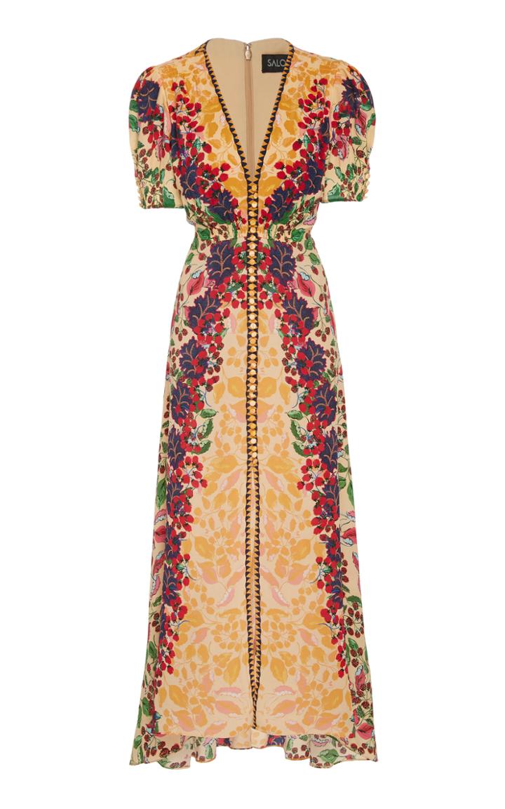 Saloni Lea Printed Silk-georgette Midi Dress