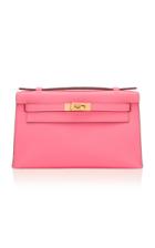 Madison Avenue Couture Hermes Rose Azalea Swift Leather Mini Kelly Pouchette