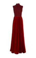 Oday Shakar Beaded Gown With Organza Pleated Skirt