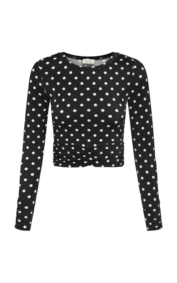 Moda Operandi Peony Polka-dot Tie-detailed Cropped Rash Guard
