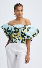 Moda Operandi Oscar De La Renta Strapless Puff Sleeve Lemon Print Corset Top