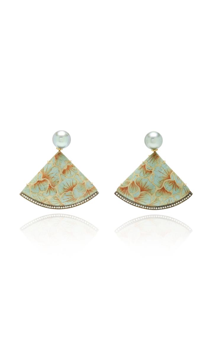 Silvia Furmanovich Marquetry Light Blue Ginko Fan Earrings