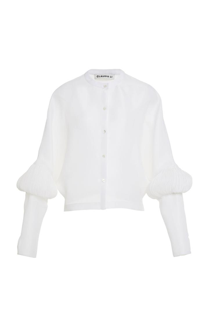 Claudia Li Pleated Elbow Patch Blouse