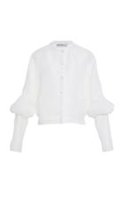 Claudia Li Pleated Elbow Patch Blouse