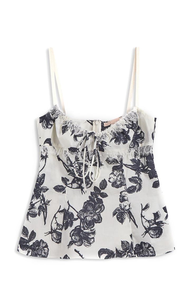 Moda Operandi Brock Collection Siria Lace-trimmed Floral Cotton Top