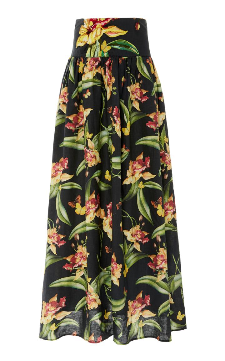 Agua By Agua Bendita Tropic Painted Linen Maxi Skirt
