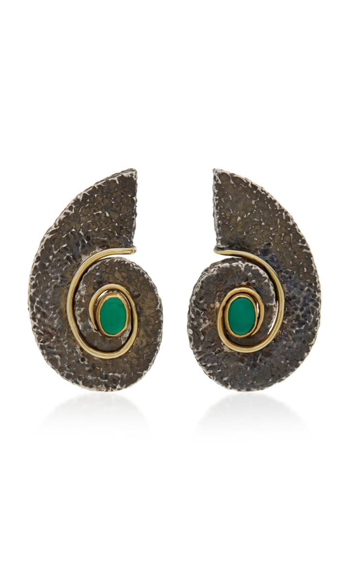 Sorab & Roshi Scroll Sterling Silver, 18k Gold And Onyx Earrings