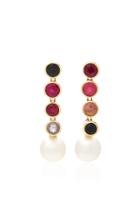 Retrouvai 18k Gold Tourmaline And Pearl Drop Earrings