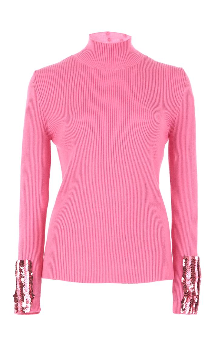 Delpozo Embellished Merino Wool Mock Neck Sweater