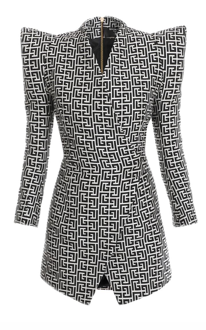 Moda Operandi Balmain Monogrammed Wrap Dress