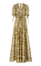 Naeem Khan Metallic Leopard Print Silk-blend Chiffon Gown