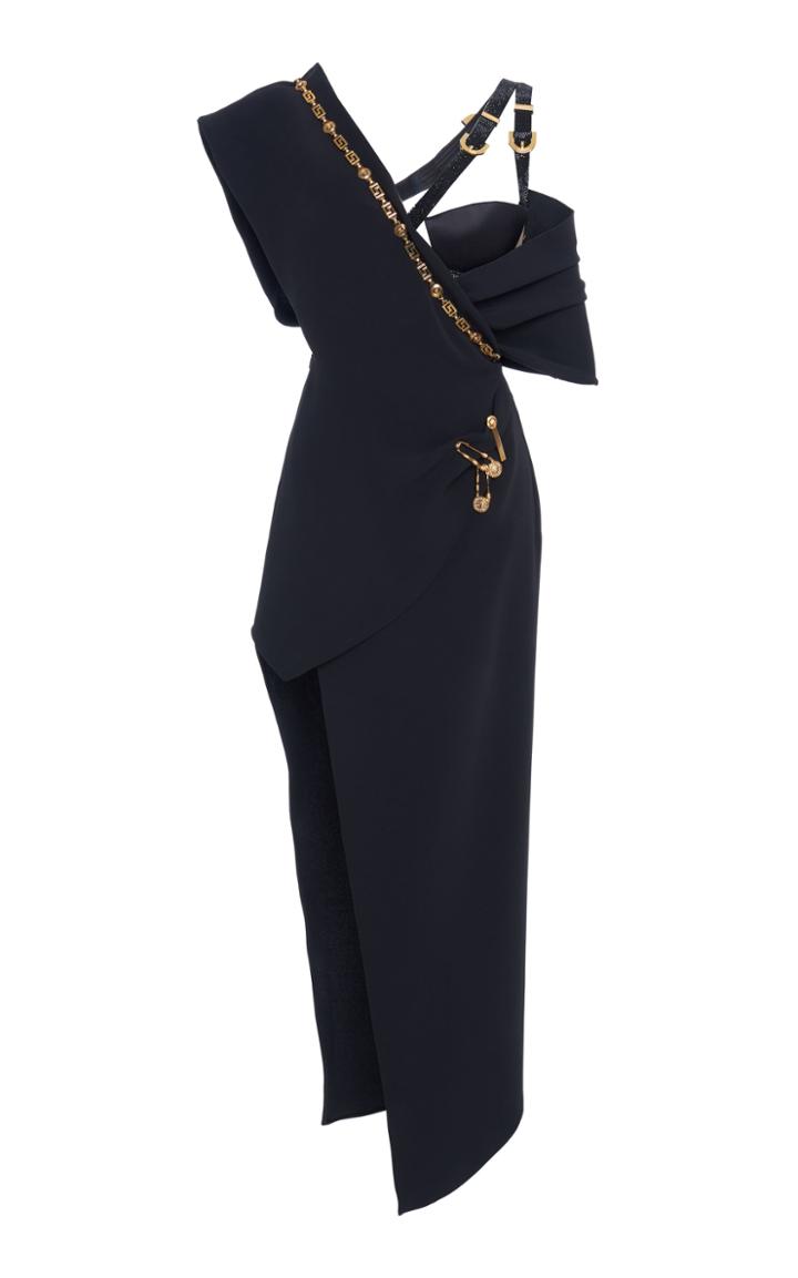 Versace One Shoulder Silk Draped Chain Dress