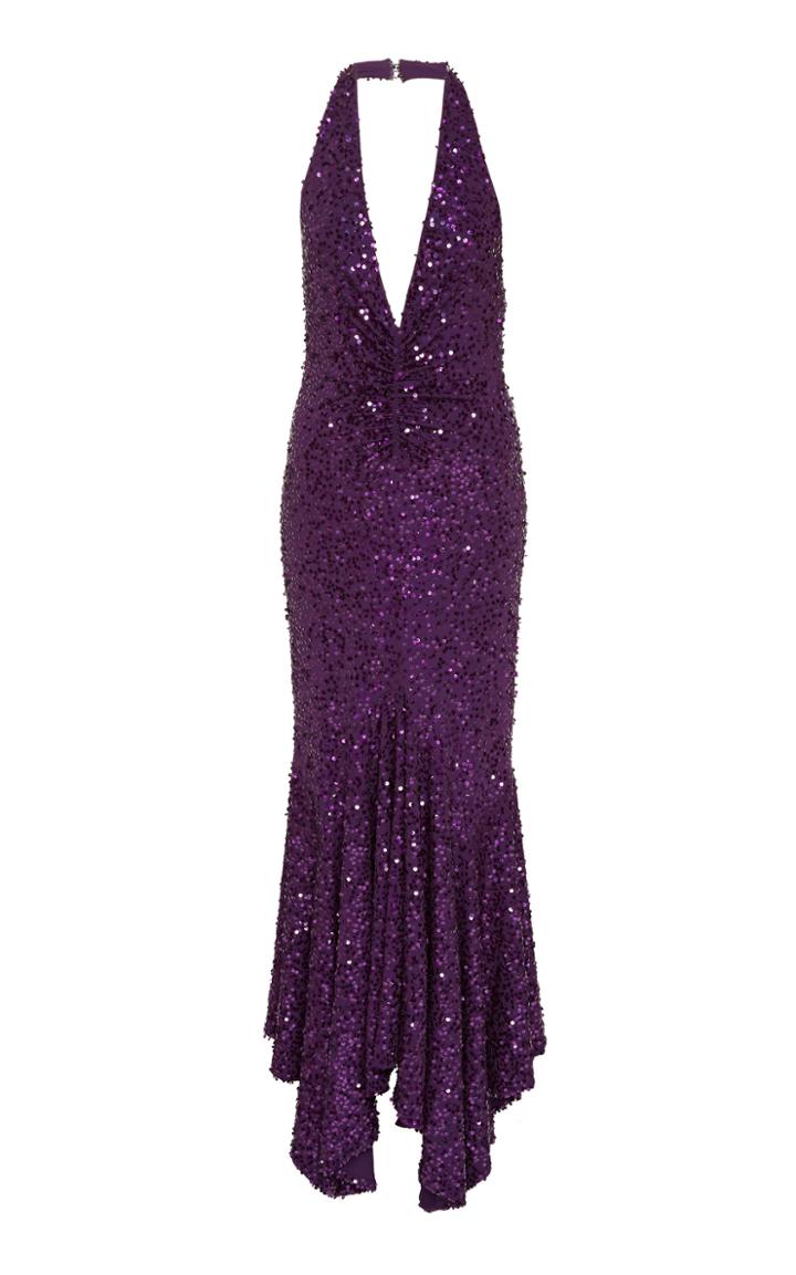 Michael Kors Collection Pleated Sequined Halter Dress
