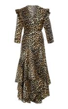 Ganni Leopard Tiered Ruffle Wrap Dress
