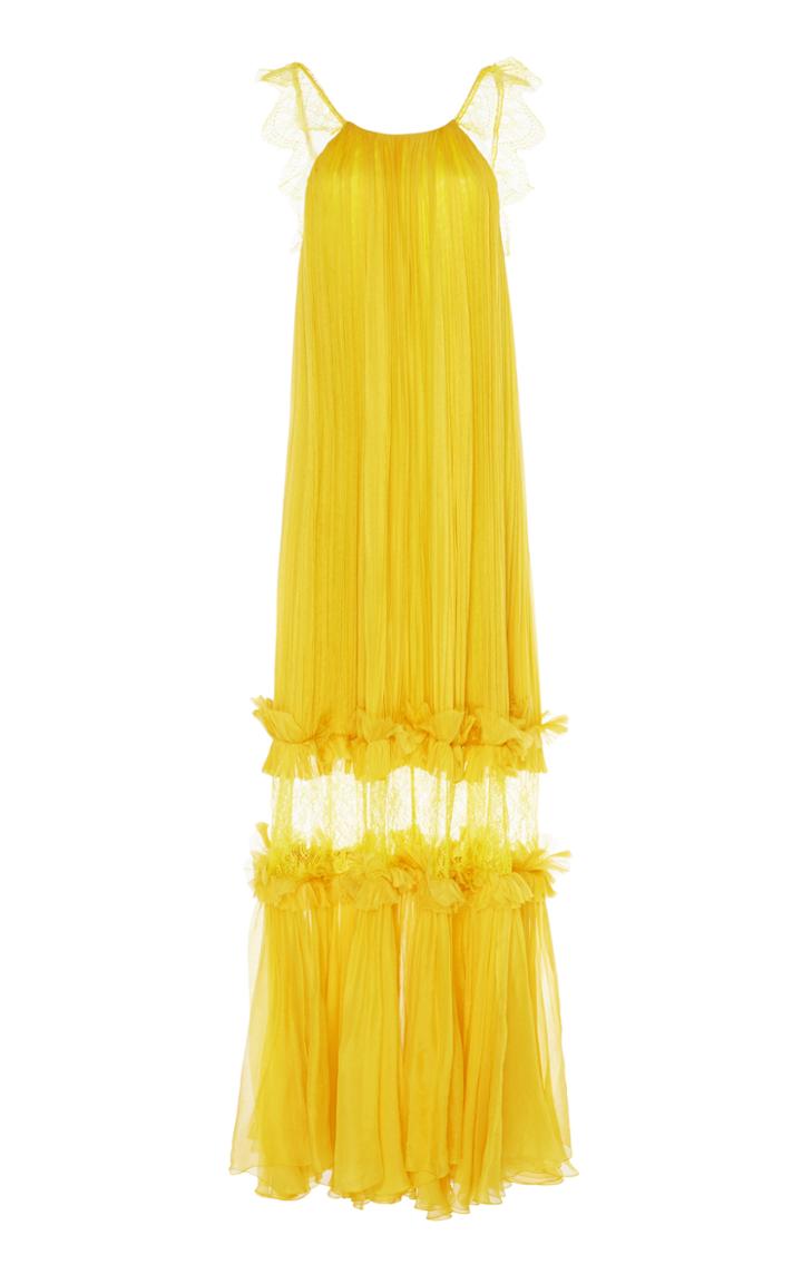 Maria Lucia Hohan Felicia Metallic Mousseline Pleated Dress