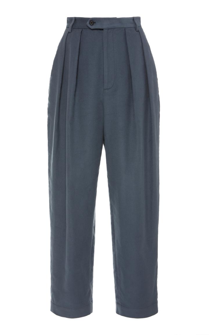 Deveaux Pleated Cotton Straight-leg Pants