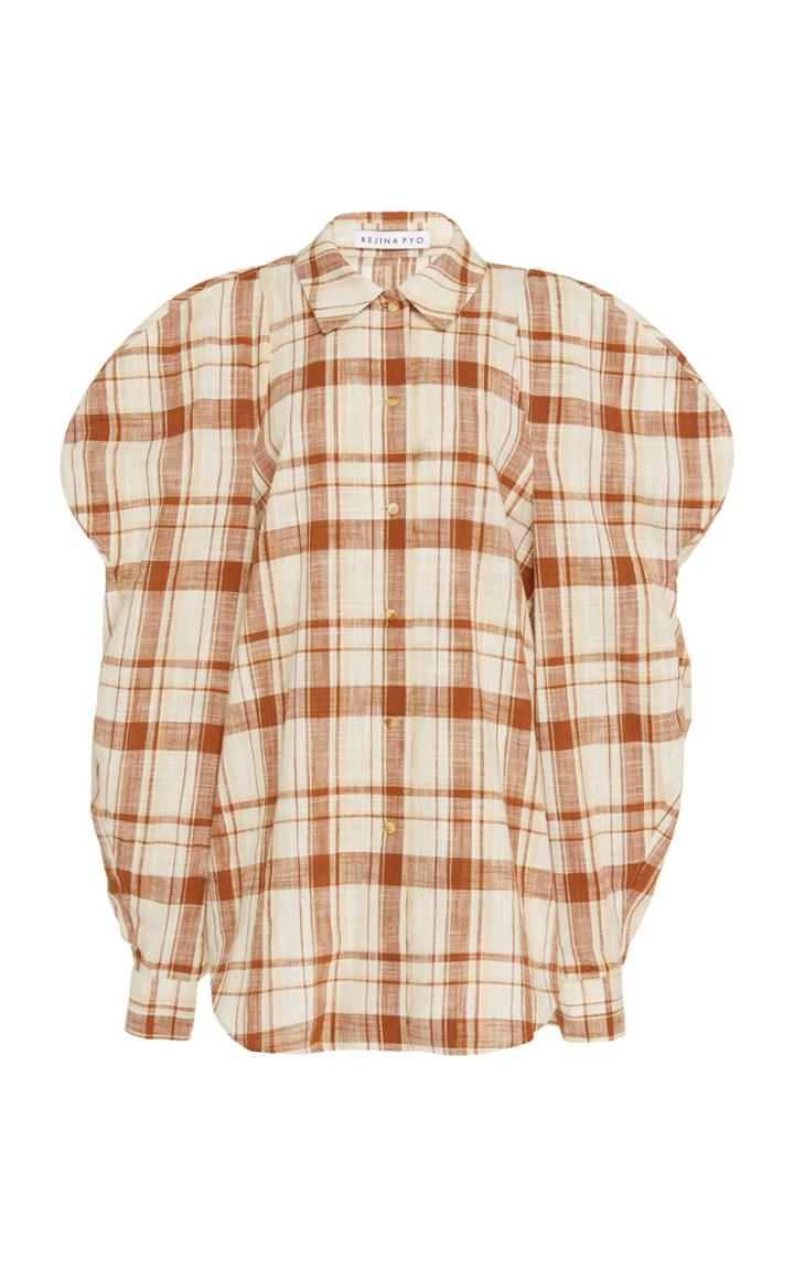 Moda Operandi Rejina Pyo Julia Plaid Cotton-linen Asymmetric Shirt Size: S