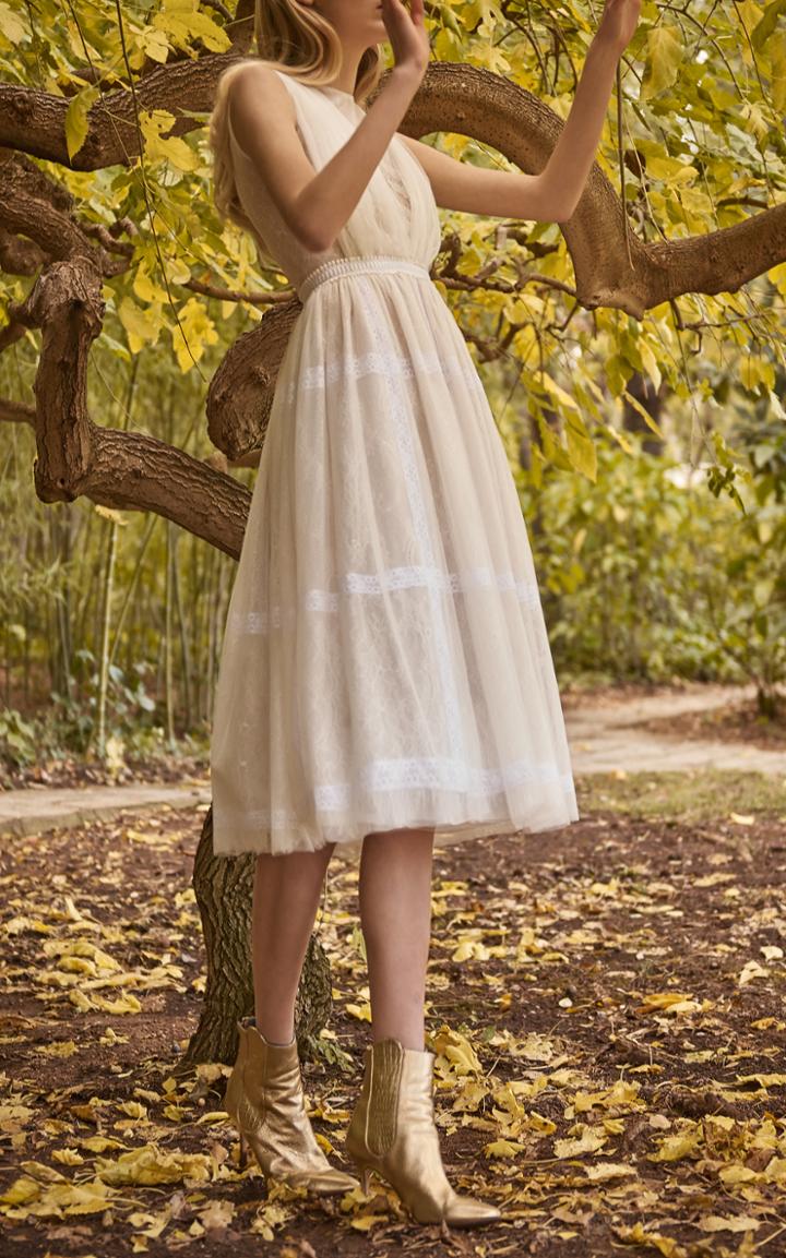 Costarellos Bridal Chantilly Lace Mid Length Dress